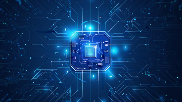 Fondo digital futurista abstracto con una placa de circuitos azul brillante