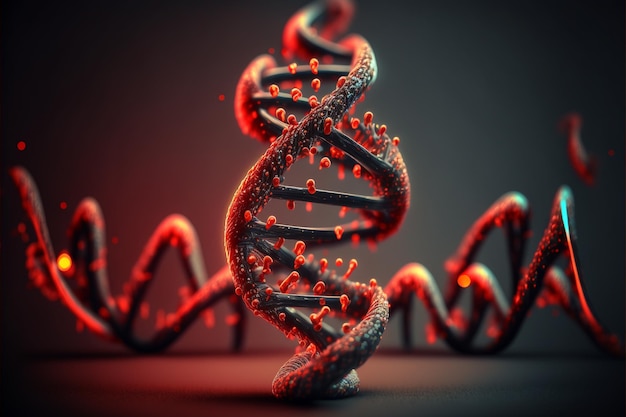 Fondo digital futurista de ADN Fondo abstracto para la ciencia y la tecnología Resumen 3d estructura poligonal Molécula de ADN hélice espiral Mutación genética