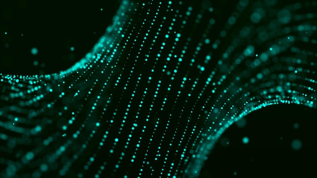 Fondo digital con movimiento de partículas brillantes Tecnologías complejas de grandes datos 3D