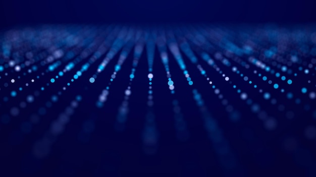 Fondo digital con partículas brillantes musicales Visualización de datos grandes Renderización en 3D