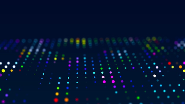 Fondo digital con partículas brillantes musicales Visualización de datos grandes Renderización en 3D