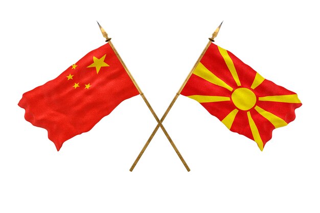 Fondo para diseñadores Día Nacional Modelo 3D Banderas nacionales de la República Popular China y Macedonia