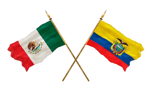 Foto fondo para diseñadores día nacional modelo 3d banderas nacionales de la república popular de méxico y ecuador