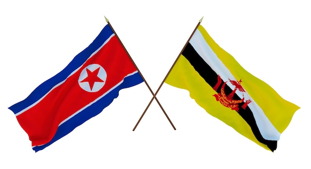 Fondo para diseñadores ilustradores Banderas del Día de la Independencia Nacional Corea del Norte y Brunei