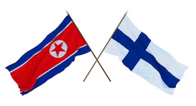 Fondo para diseñadores ilustradores Banderas del Día de la Independencia Nacional Corea del Norte y Finlandia