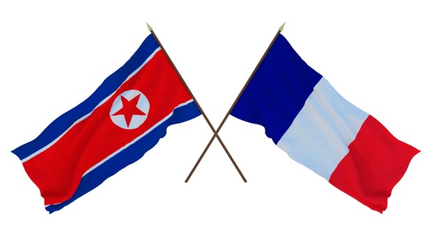 Fondo para diseñadores ilustradores Banderas del Día de la Independencia Nacional Corea del Norte y Francia
