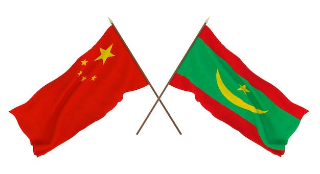 Fondo para diseñadores ilustradores Banderas del Día Nacional de la Independencia China y Mauritania