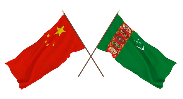 Fondo para diseñadores ilustradores Banderas del Día Nacional de la Independencia China y Turkmenistán