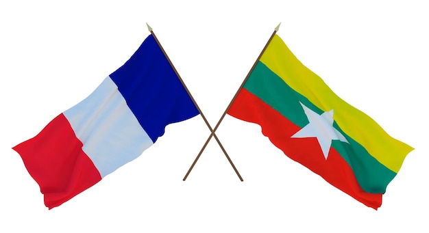 Fondo para diseñadores ilustradores Día de la Independencia Nacional Banderas Francia y Myanmar