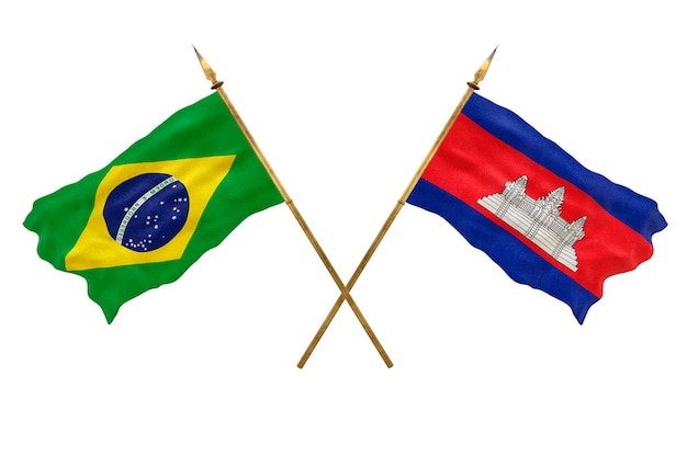 Fondo para diseñadores Modelo 3D del Día Nacional Banderas nacionales de la República Popular de Brasil y Camboya