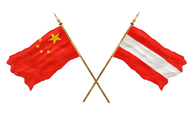 Fondo para diseñadores Modelo 3D del Día Nacional Banderas nacionales de la República Popular China y Austria