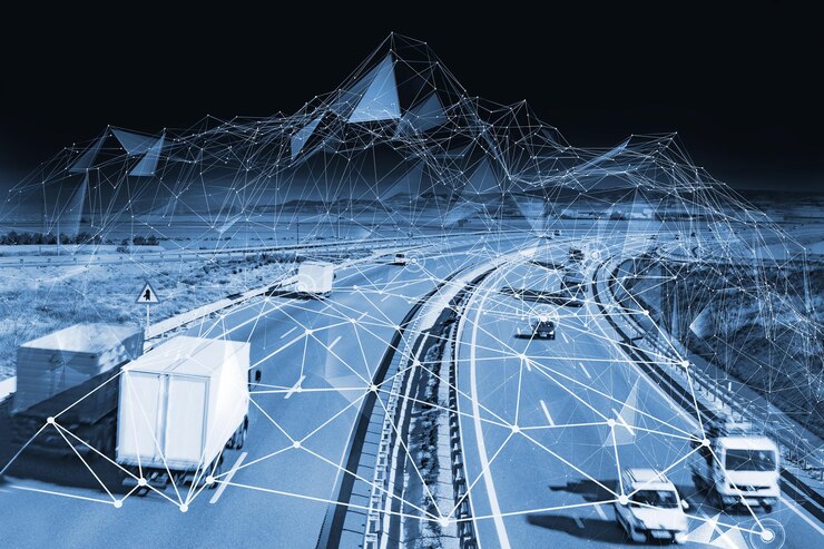 Foto fondo de diseño abstracto camiones y seguimiento de transporte carreteras y entregas