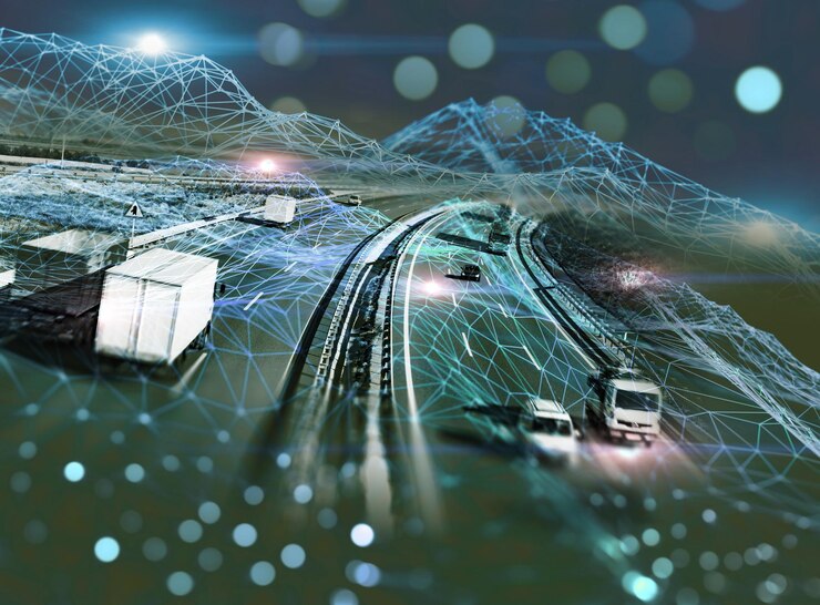 Foto fondo de diseño abstracto camiones y seguimiento de transporte carreteras y entregas