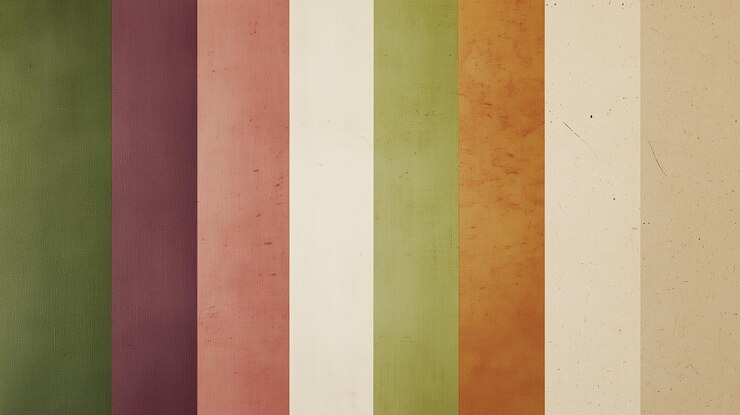 Foto fondo de diseño abstracto con hojas de papel alineadas verticalmente que cambian de amarillo brillante a naranja y tonos verdes pantanosos