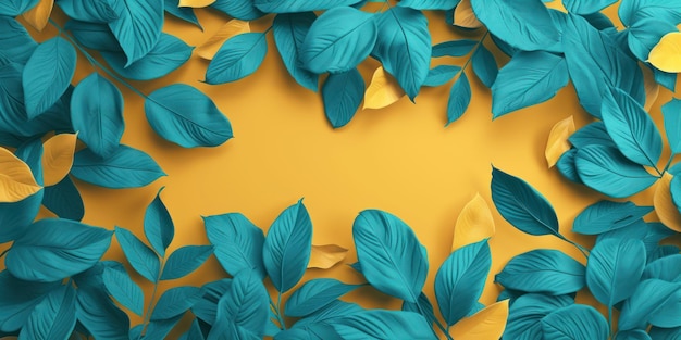 Fondo de diseño amarillo y azul de hojas