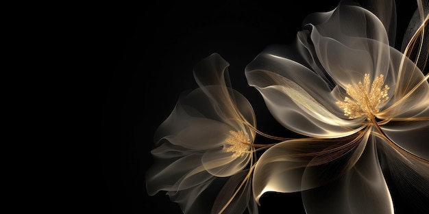 Fondo de diseño floral transparente de lujo negro y dorado abstracto hermoso AI generativo AIG32