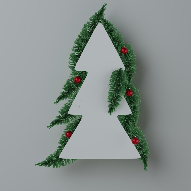 Un fondo de diseño en forma de árbol de navidad con ramas de abeto 3d Render