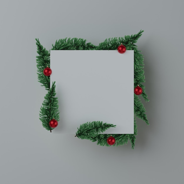 Un fondo de diseño en forma de cuadrado de navidad con ramas de abeto 3d Render