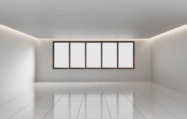 Fondo de diseño de habitación interior en blanco con representación 3D de pared vacía