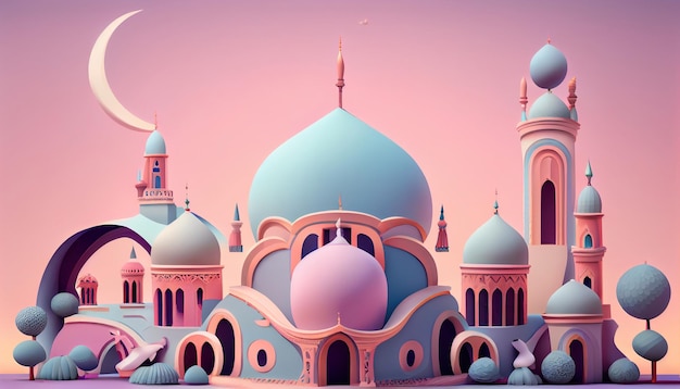 Fondo de diseño de mezquita ramadan kareem eid al-fitr
