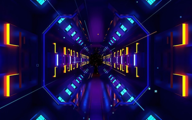 Fondo de diseño de movimiento colorido con patrón simétrico. El fondo abstracto de ciencia ficción con partículas luminosas forman líneas, superficies, hologramas o espacio digital virtual.