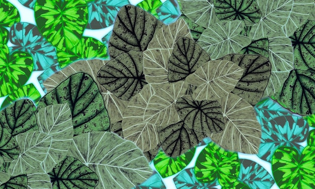 Fondo de diseño de papel tapiz de naturaleza de primavera abstracta de patrón de hojas tropicales verdes