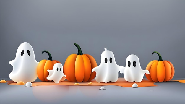 Fondo divertido de halloween con calabazas y fantasmas