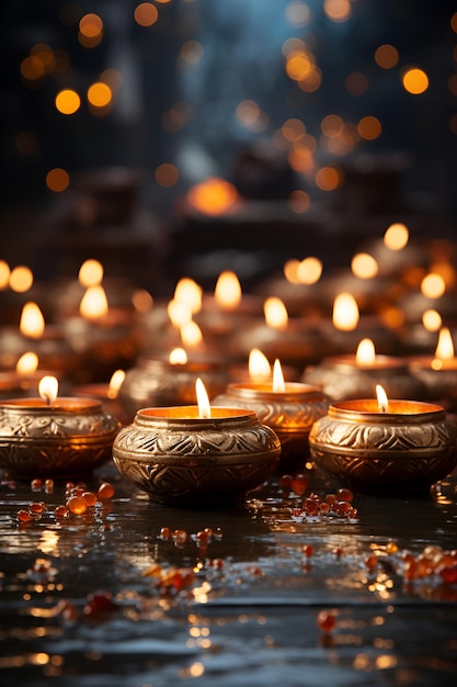 Fondo de Diwali con elegantes diyas que crean un ambiente festivo