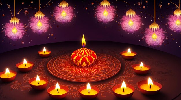 Fondo de Diwali con lámpara de aceite vela feliz festival de luz de Diwali generado por Ai