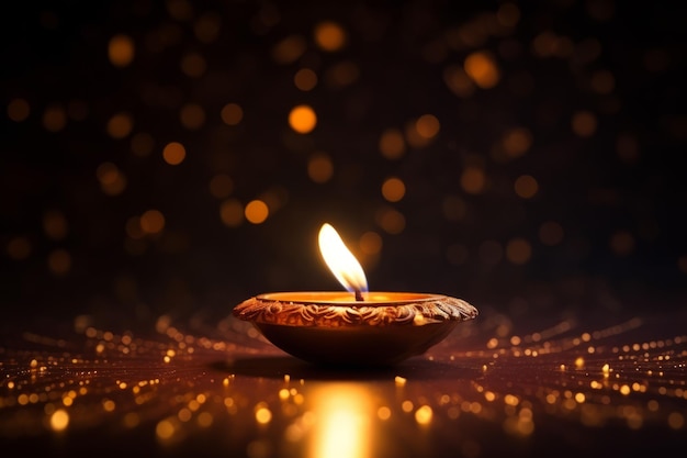 Fondo de Diwali con vela de aceite encendida