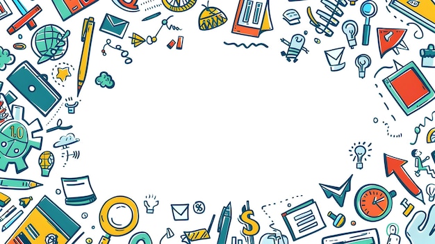 Fondo de Doodle de negocios organizado con espacio en blanco para mensaje o contenido personalizado