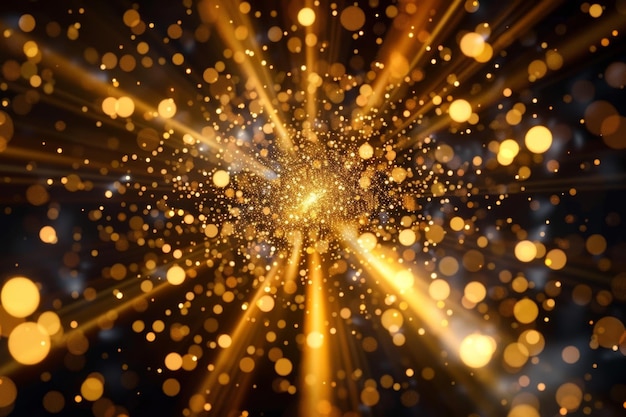 Foto fondo dorado abstracto con textura de oro starburst con partículas que vienen del centro