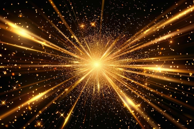 Foto fondo dorado abstracto con textura de oro starburst con partículas que vienen del centro