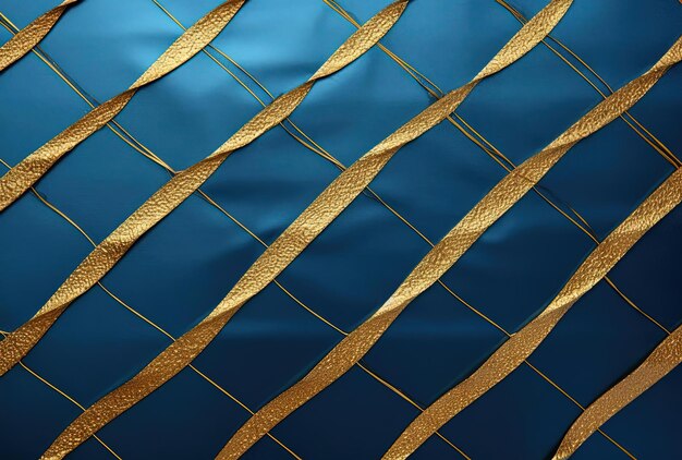 Foto un fondo dorado y azul con líneas recortadas al estilo de un tejido perforado