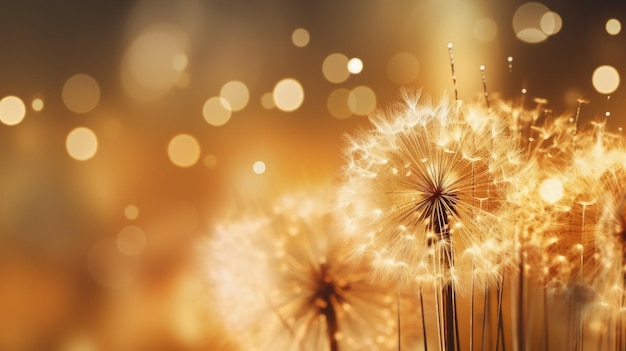 Un fondo dorado con un diente de león en el viento