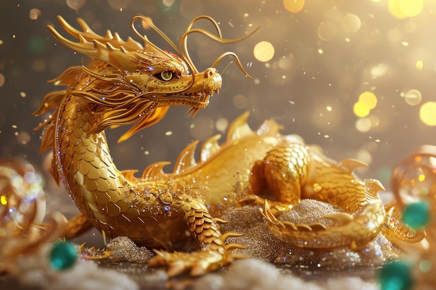 Fondo dorado dragón lindo Feliz año nuevo chino