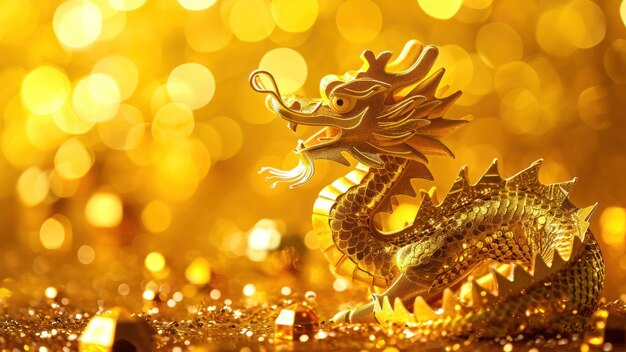 Fondo dorado dragón lindo Feliz año nuevo chino