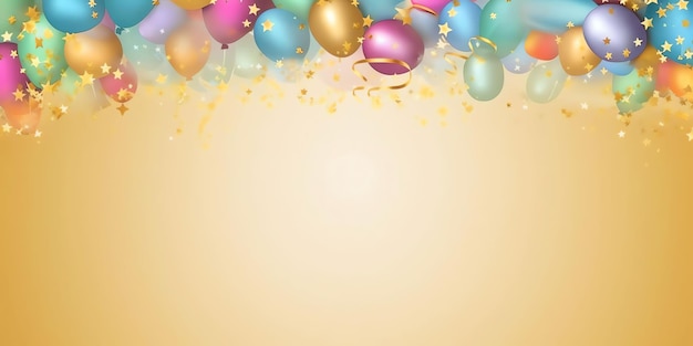 Un fondo dorado con globos y confeti.