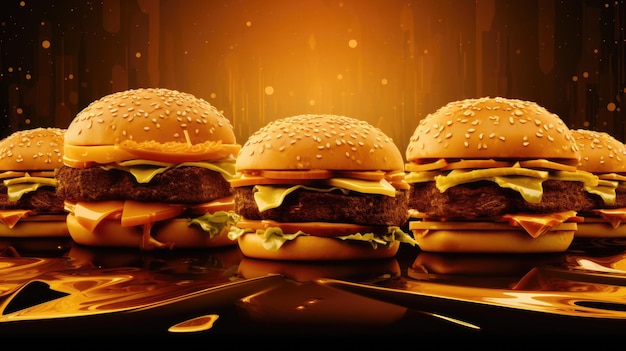 Fondo dorado con hamburguesas