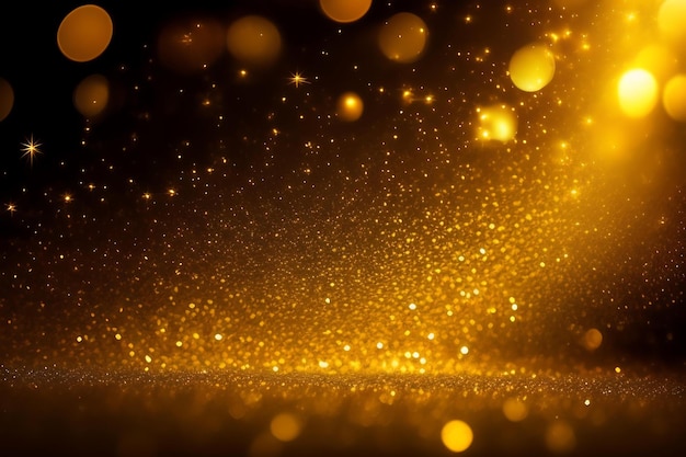 Fondo dorado de lujo abstracto con fondo de luces vintage con brillo de partículas doradas
