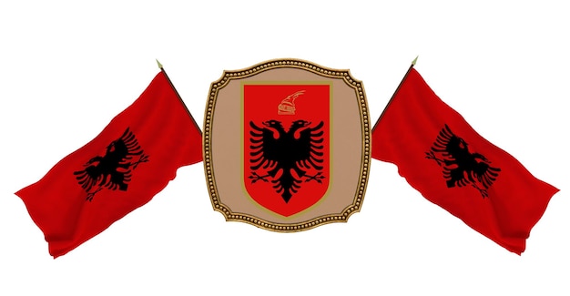 Fondo para editores y diseñadores Fiesta nacional Ilustración 3D Bandera y escudo de armas de Albania