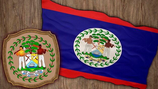 Fondo para editores y diseñadores Fiesta nacional Ilustración 3D Bandera y escudo de armas de Belice