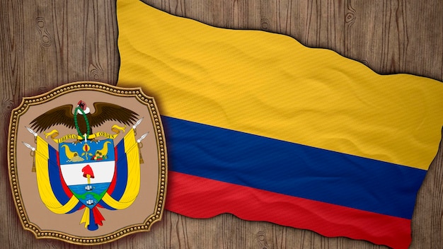 Foto fondo para editores y diseñadores fiesta nacional ilustración 3d bandera y escudo de armas de colombia