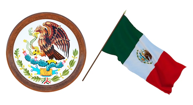 Fondo para editores y diseñadores Fiesta nacional Ilustración 3D Bandera y escudo de armas de México