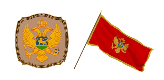 Fondo para editores y diseñadores Fiesta nacional Ilustración 3D Bandera y escudo de armas de Montenegro