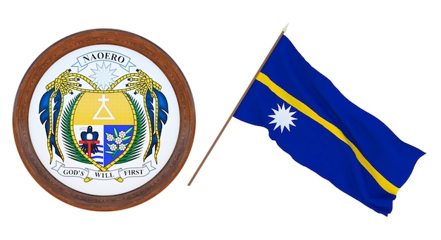 Fondo para editores y diseñadores Fiesta nacional Ilustración 3D Bandera y escudo de armas de Nauru