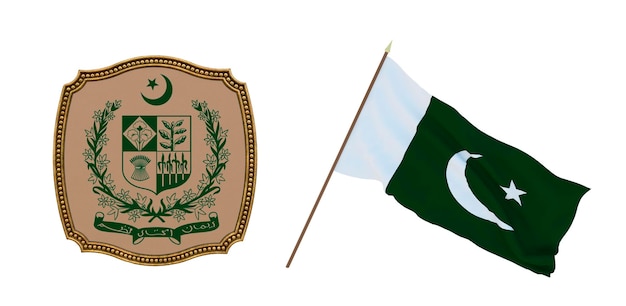 Fondo para editores y diseñadores Fiesta nacional Ilustración 3D Bandera y escudo de armas de Pakistán