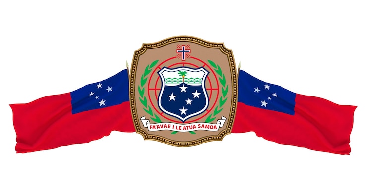 Foto fondo para editores y diseñadores fiesta nacional ilustración 3d bandera y escudo de armas de samoa