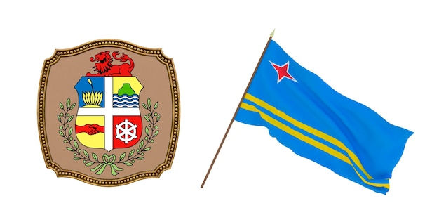 Fondo para editores y diseñadores Fiesta nacional Ilustración 3D Bandera y escudo de Aruba