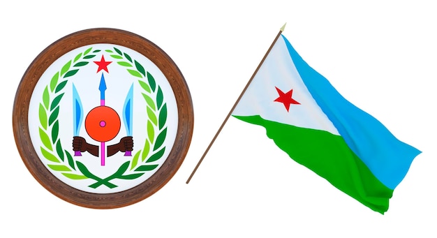 Fondo para editores y diseñadores Fiesta nacional Ilustración 3D Bandera y escudo de Djibouti